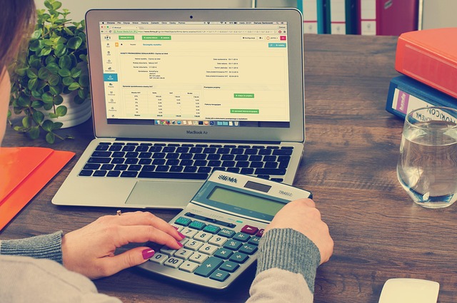 Professional bookkeeping ledger and calculator